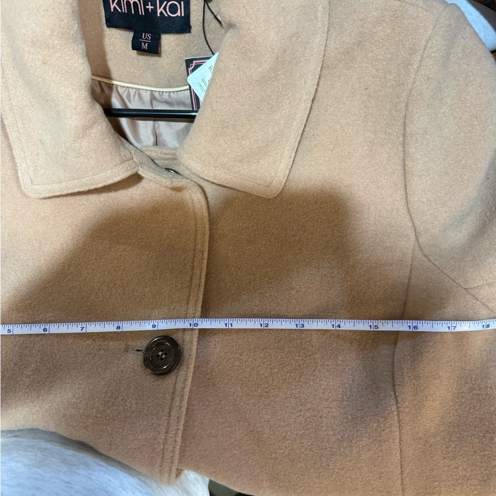 Kimi + Kai Wool Walking Coat Pea Coat Camel Tan size Medium Overcoat Winter Coat - Picture 14 of 15